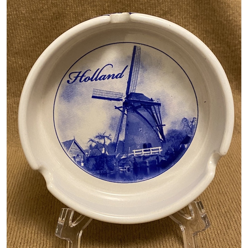 DELFT Blue White Dutch Windmill Ashtray Made In Holland Vintage
